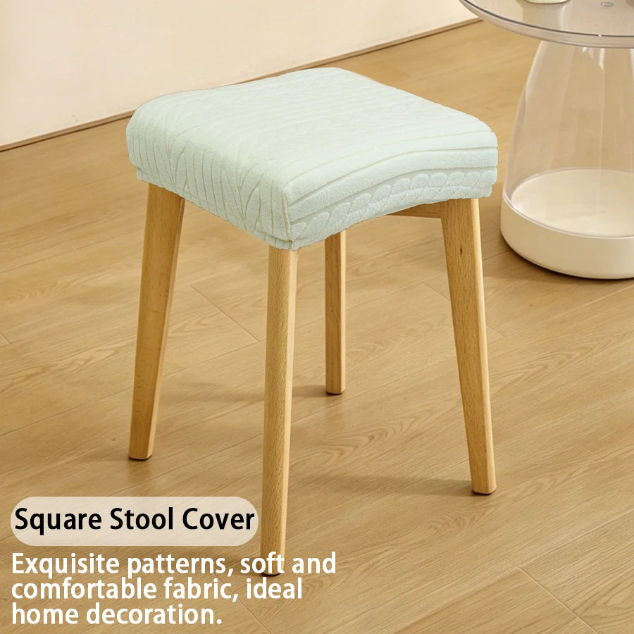 couvre tabouret carré moderne beige rayures horizontales élastique adhésif extérieur accueil