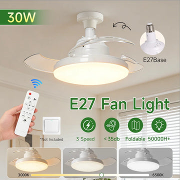 ventilateur plafonnier éclairage intégré moderne blanc pales incurvées télécommande E27 LED