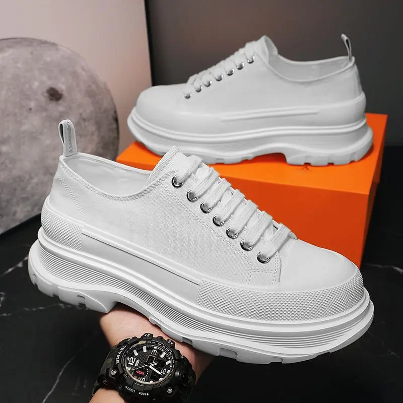 baskets homme toile plateforme haute lacets chaussures décontractées été confort noir blanc casual