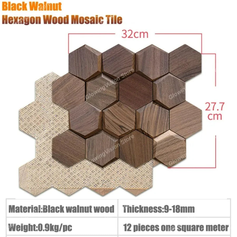 mosaïque hexagonale bois marron moderne décoration murale chic pièces irrégulières gravure naturelle