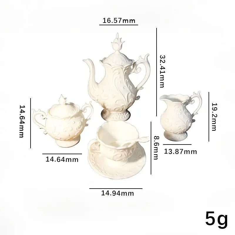 service thé miniature blanc motifs floraux classiques poupées accessoires décoration théière tasse soucoupe