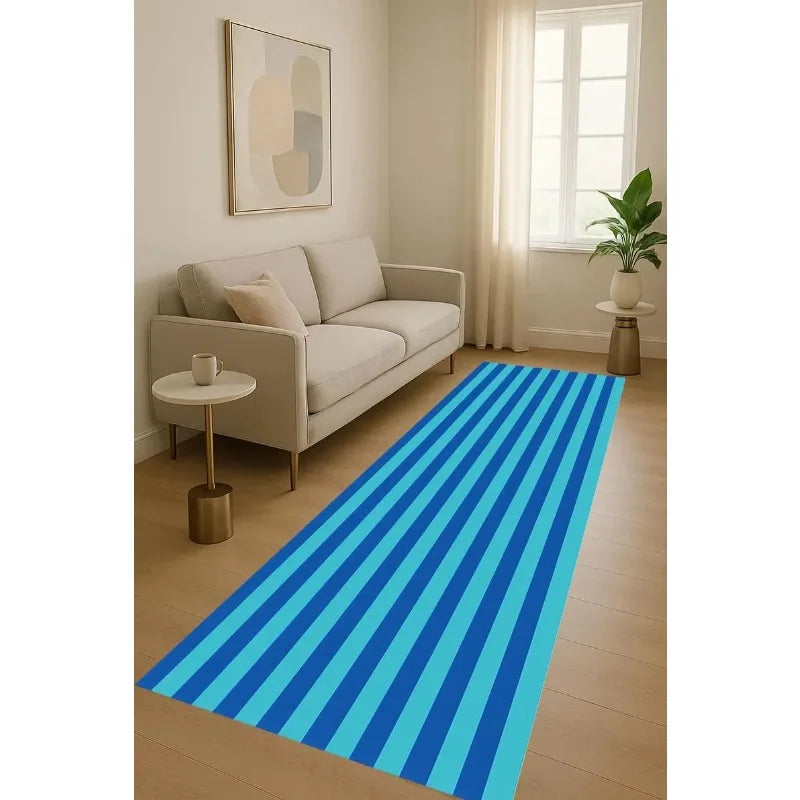 tapis moderne rayures verticaux rouge jaune blanc bleu marron minimaliste salon entrée chambreextérieur