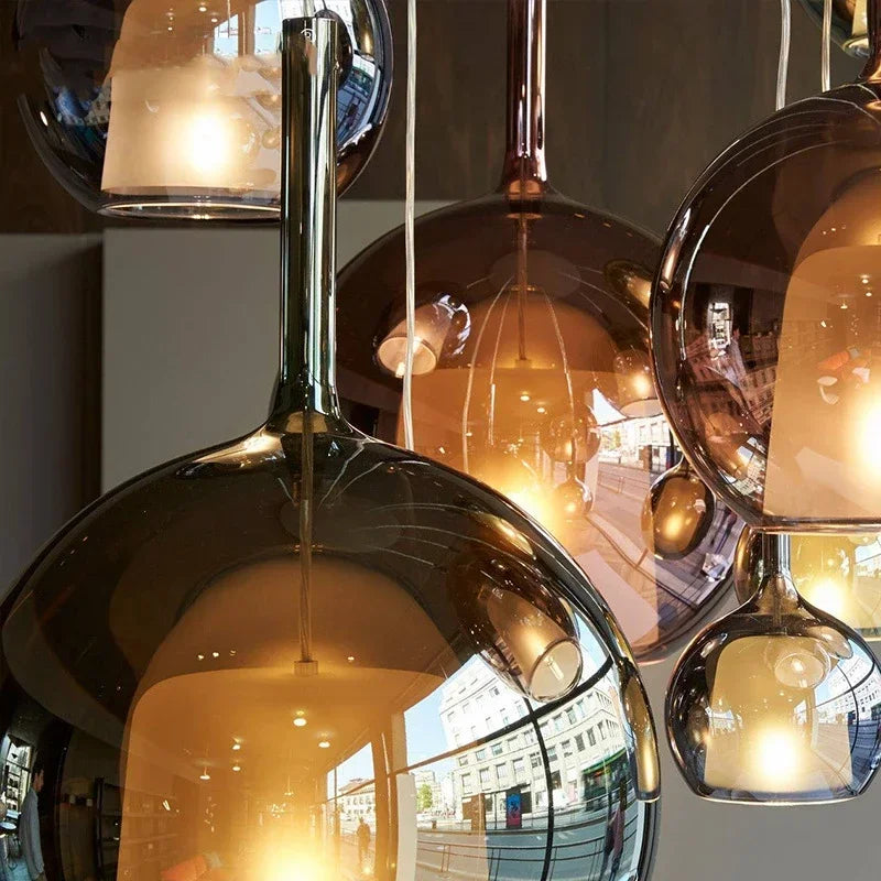 suspension lumineuse moderne chrome noir blanc sphères polies câbles suspendus ampoules incluses