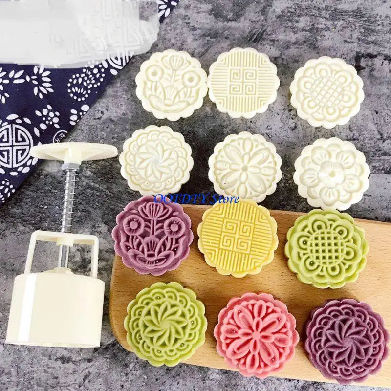 moule silicone pression mooncakes gâteaux chinois motifs floraux géométriques disques interchangeables traditionnels