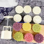 moule silicone pression mooncakes gâteaux chinois motifs floraux géométriques disques interchangeables traditionnels