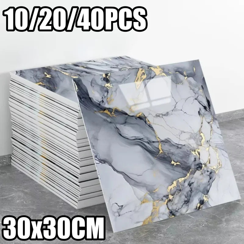 autocollants muraux marbre gris blanc or 30x30cm adhésifs modernes cuisine salle bains PVC