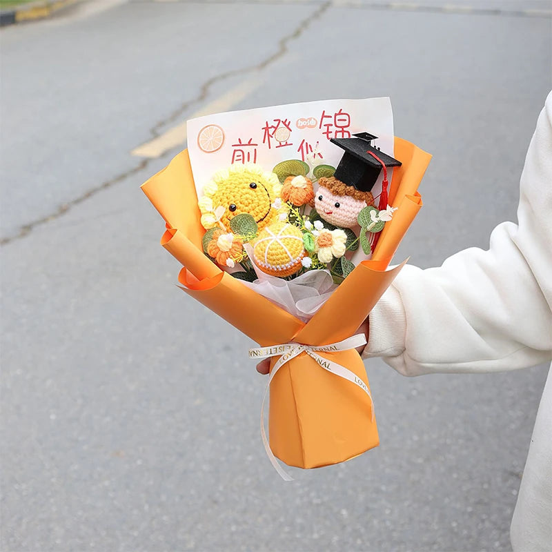 bouquet fleurs artificielles graduation couleur blanc jaune bleu rose vert figurine ruban décoration maison