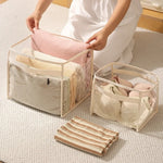 boîtes rangement transparentes modernes réutilisables poignées beige toiles unies grandes capacités