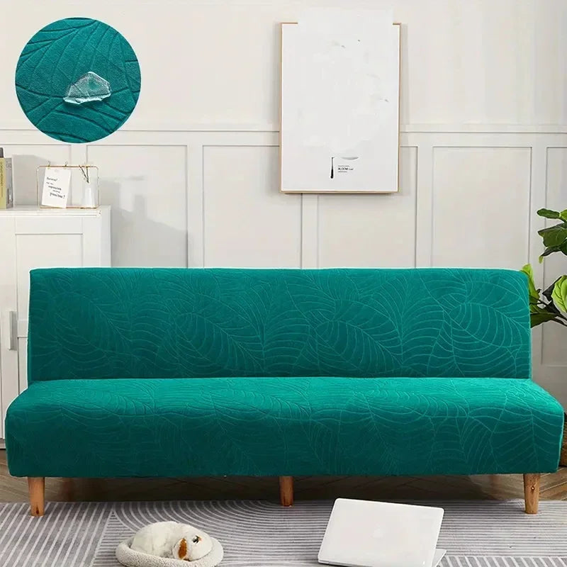 Housse canapé polyestère moderne feuilles adhésif vert bleu gris marron rougeversible machine