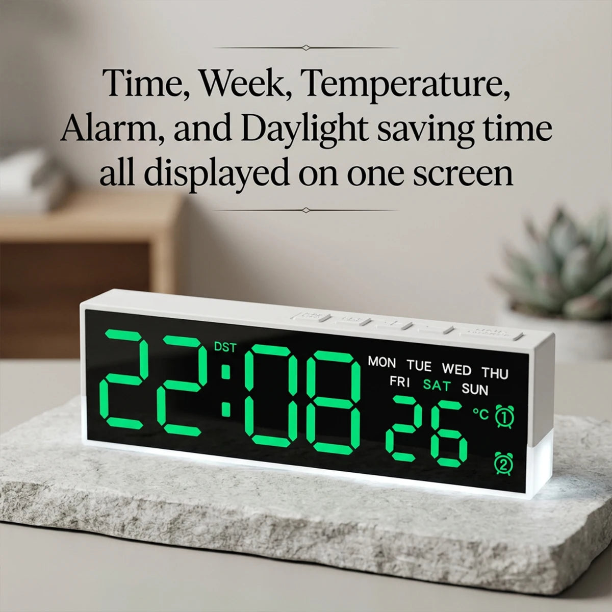 horloge numérique moderne écran led blanc noir température date alarme luminova 12 24husb batterie
