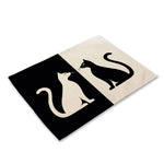 serviettes lin motif chats noir rayures illustration simple beige clair