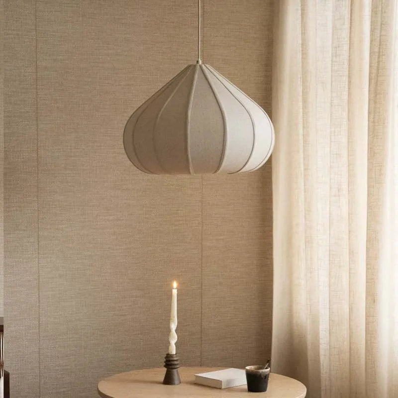 lampe suspendue tissu beige rayures horizontales moderne cordon interrupteur socle 90 260V 2000 82000
