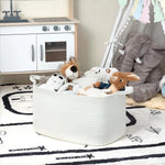 panier rangement polyester blanc rayures horizontales moderne réutilisable 55L poignées organisation linge étagères
