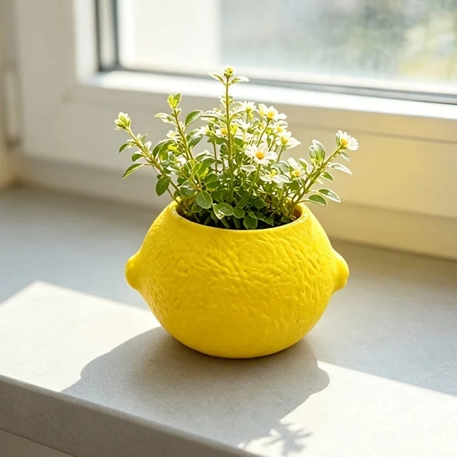 cache pot moderne plastique jaune texture citron plantes succulentes intérieur extérieur 6.8cm 5.3cm 8cm