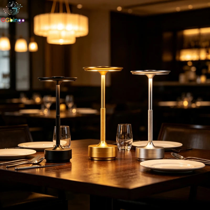 lampe table led rechargeable sans fil intensité réglable moderne noir or argent