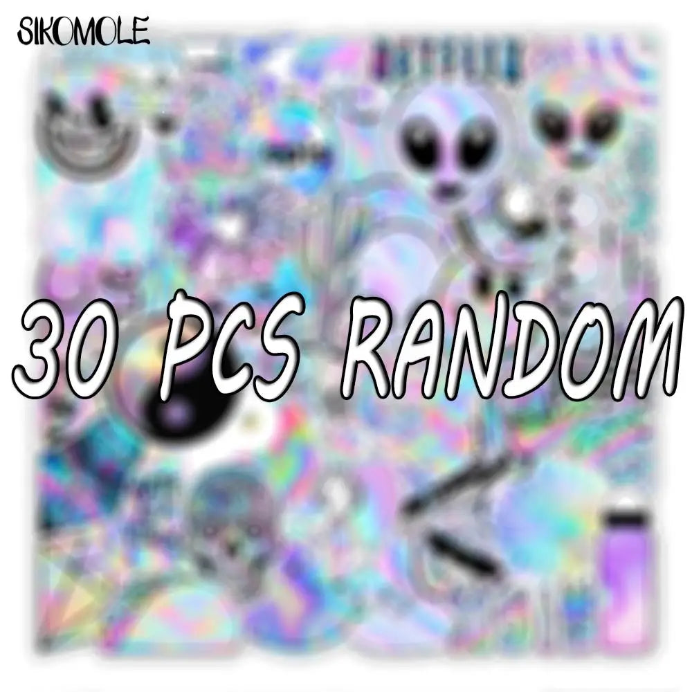 stickers holographiques assortiment violet rose bleu motifs véhicules animaux alimentos symboles personnages adhésifs