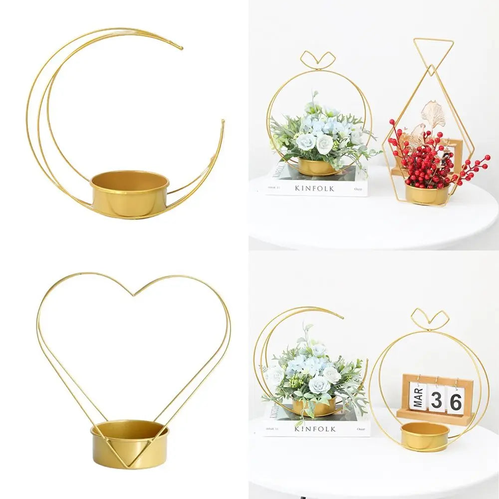 support vase bougie doré forme lune minimaliste métal hauteur 27cm largeur 11cm diamètre vase