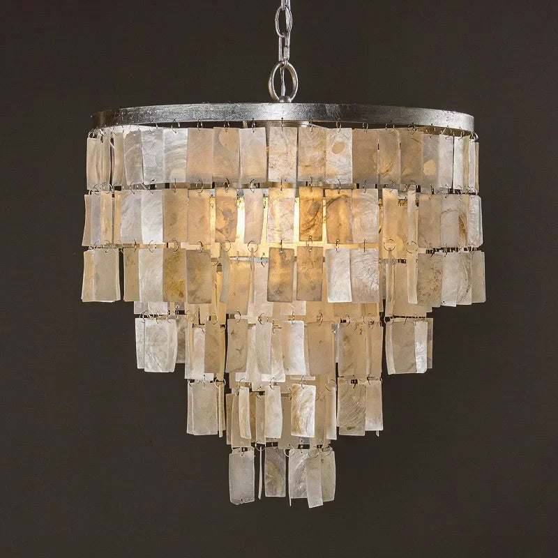 lustre pendentif coquillage vintage blanc doré salon chambre restaurant