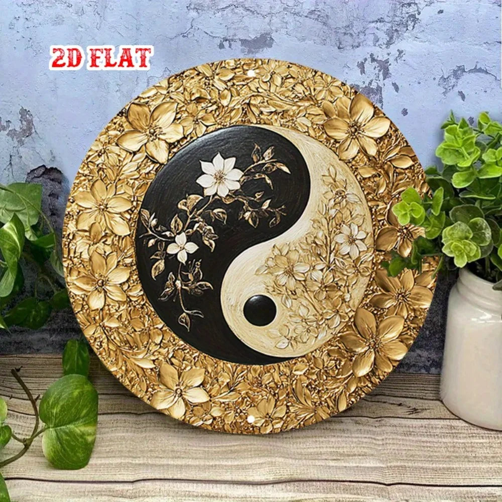 plaque décorative or noir blanc motif yin yang floral moderne intérieur salon