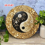 plaque décorative or noir blanc motif yin yang floral moderne intérieur salon