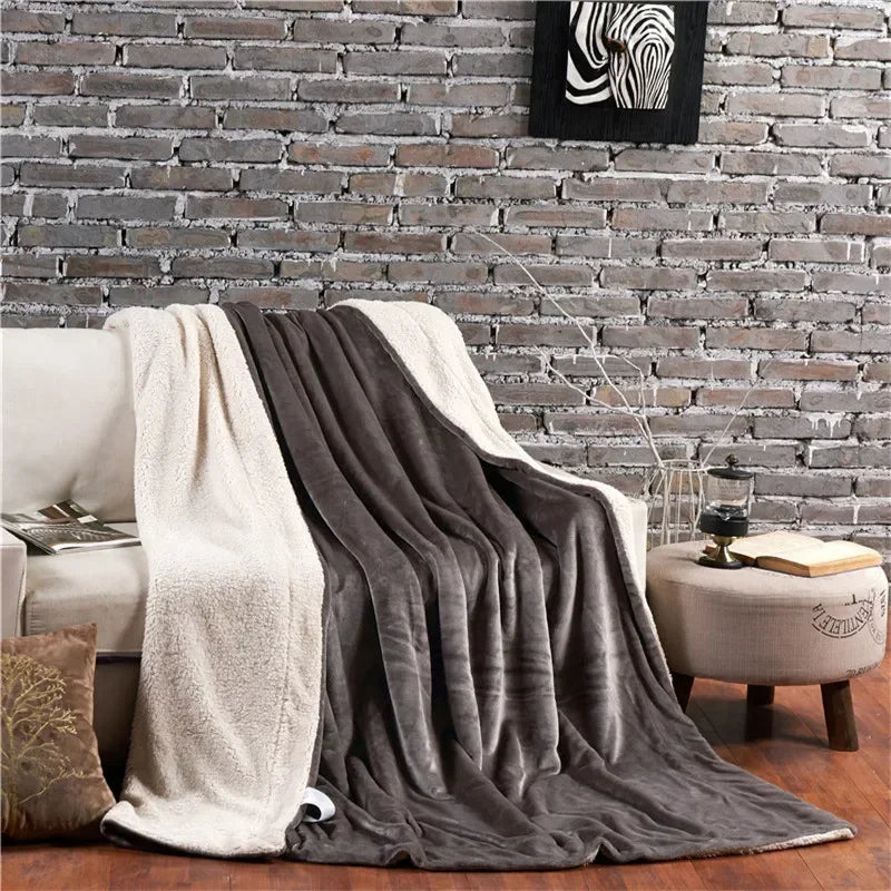couverture laine gris beige moderne douce anti boulochage portable hospitalière hiver voyage pique nique