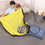 seau rangement réutilisable tissu textile métal zip rangement rapide jouets enfants tapis pliable bleu