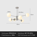 lustre suspension moderne chrome boules verre translucide luminaire salon salle manger blanc
