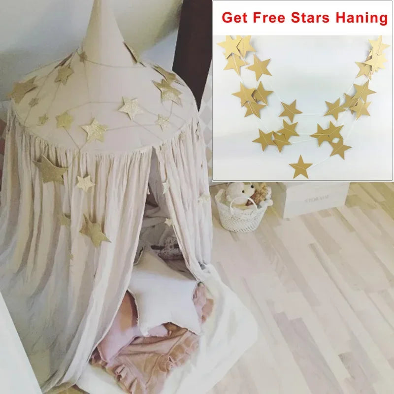 canopée lit bébé beige étoiles dorées motifs animaux 50cm 240cm