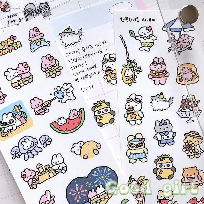 sticker kawaii multicolore dessins animés adhésifs mignons opaques autocollants animauxscriçãopta
