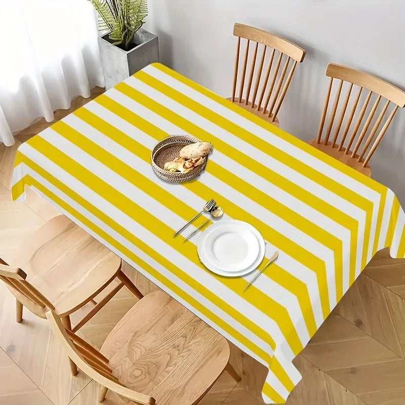 nappe polyestère rayée jaune blanche moderne table maison extérieur fête mariage salon restaurant