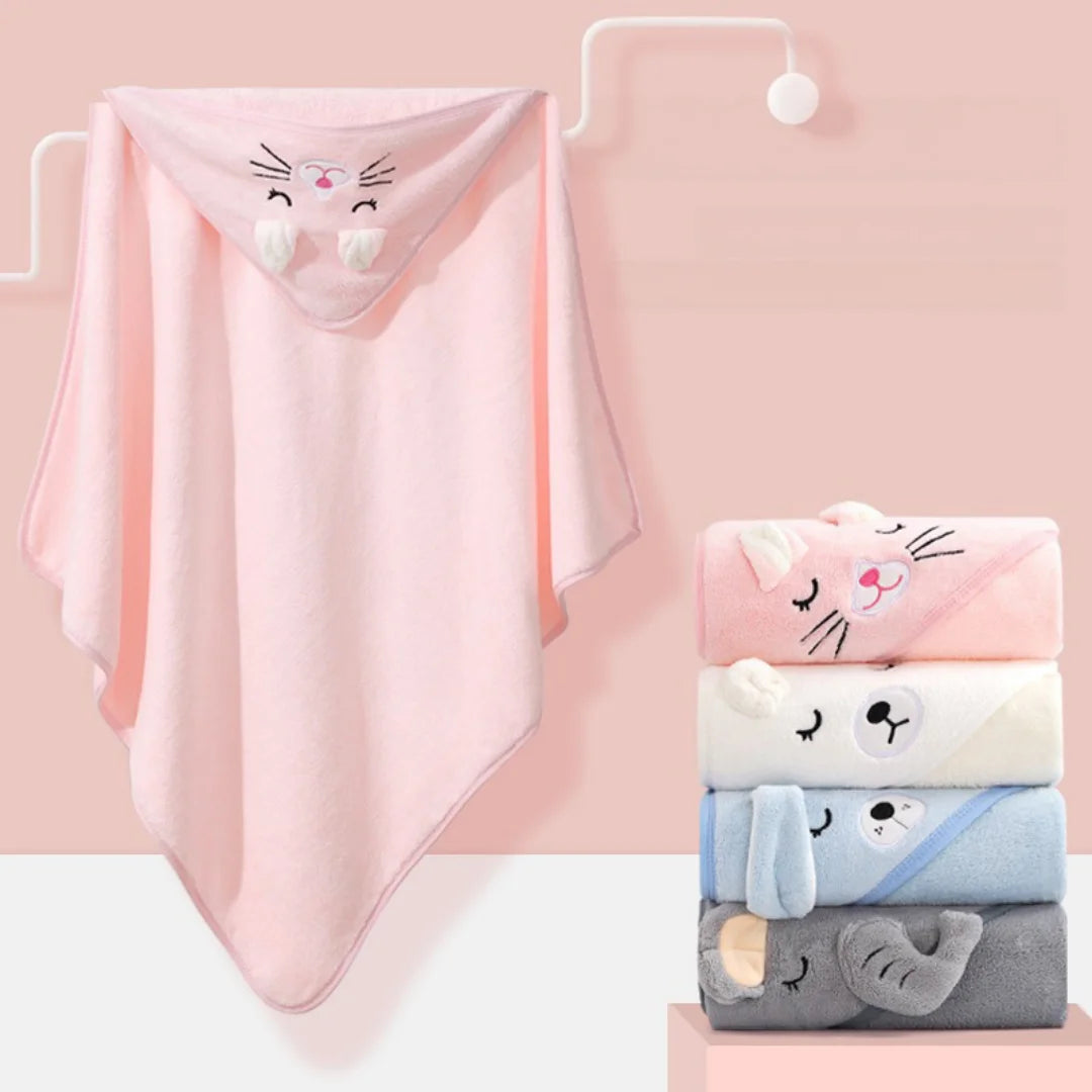 serviette bain bébé polyester capuche animaux brodés doux rose bleu grisComfortableBabyBathTowelPolyesterAnimalsEmbossedSoftColors