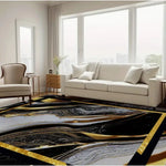 tapis moderne effet marbre noir blanc doré salon chambre intérieur extérieur décoration luxe 160x120cm