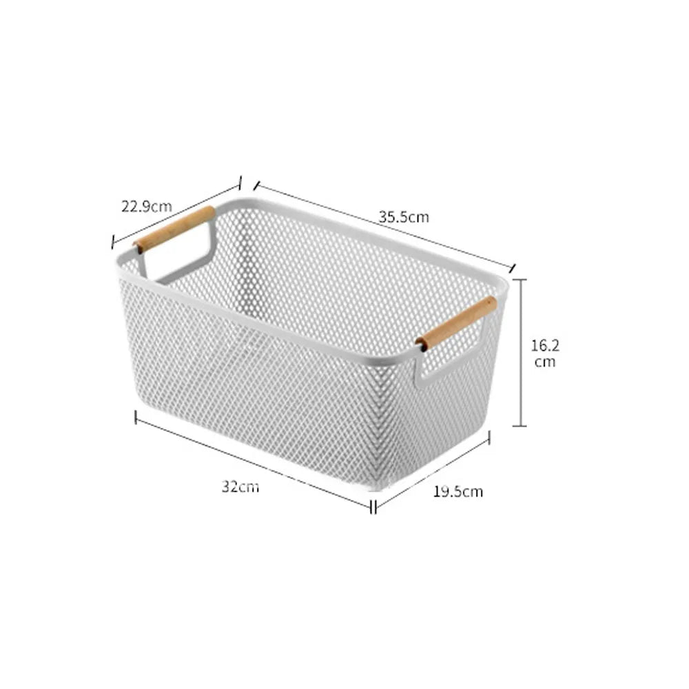 panier rangement maille tissée poignées bois blanc bleu rose noir multifonctionnel grands moyens petits
