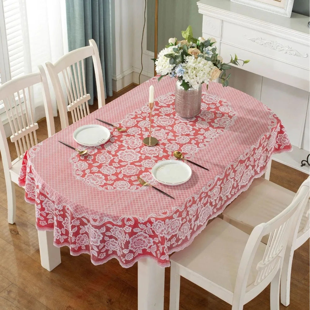 nappe table imperméable brodée dentelle blanche classique blanc bleu violet réutilisable maison