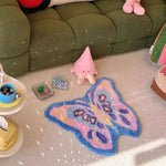 tapis moderne papillon polycolore bleu rose jaune violet blanc non slip facile entretien chambre