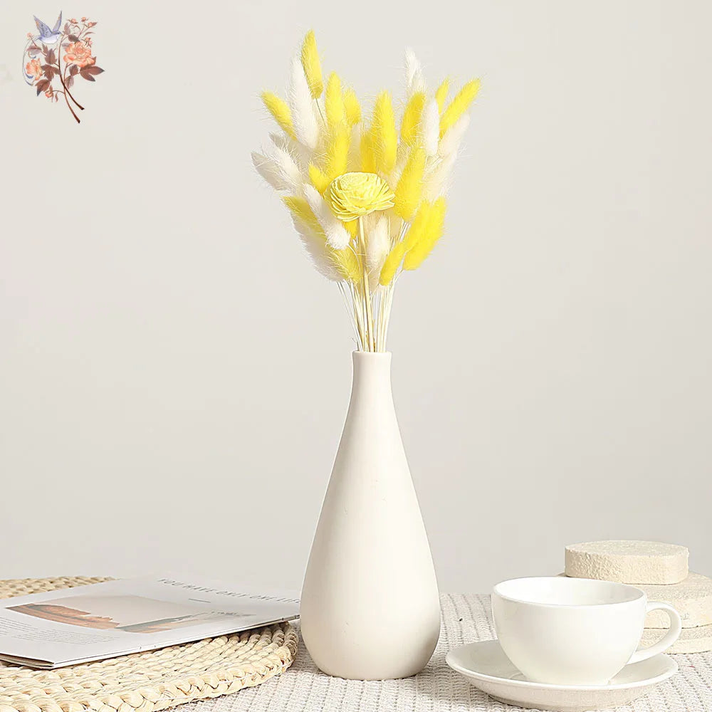 bouquet fleurs séchées jaunes plumes boho décoration maison anniversaire fête valentin nouvelle année