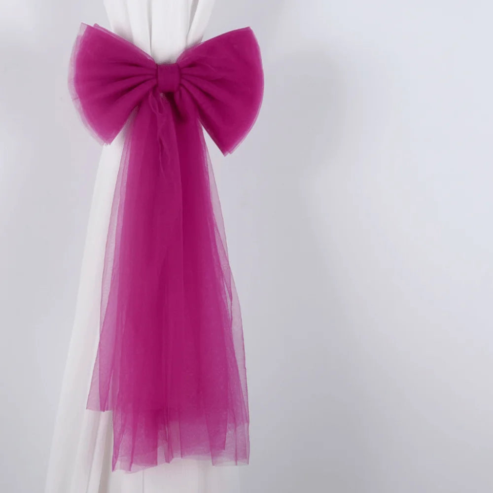 attaches rideau tulle texturé rubans décoratifs girly festif blanc violet orange bleu marine rose
