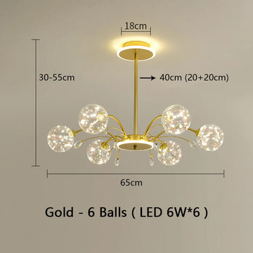 lustre suspension moderne boules verre translucides noir or salon chambre