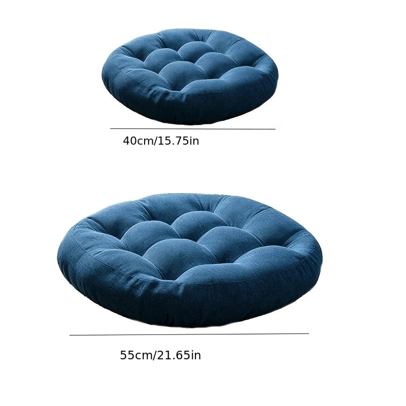 coussin sol rond velours méditation yoga confort moderne bleu marron jaune