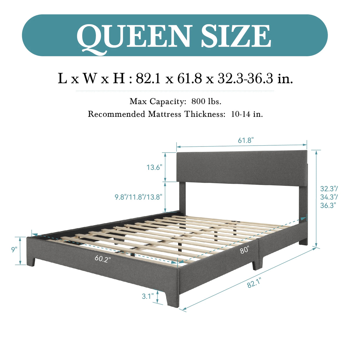 lit gris moderne tissu uni cadre assemblage matelas recommandé boîte springs adjustable headboard