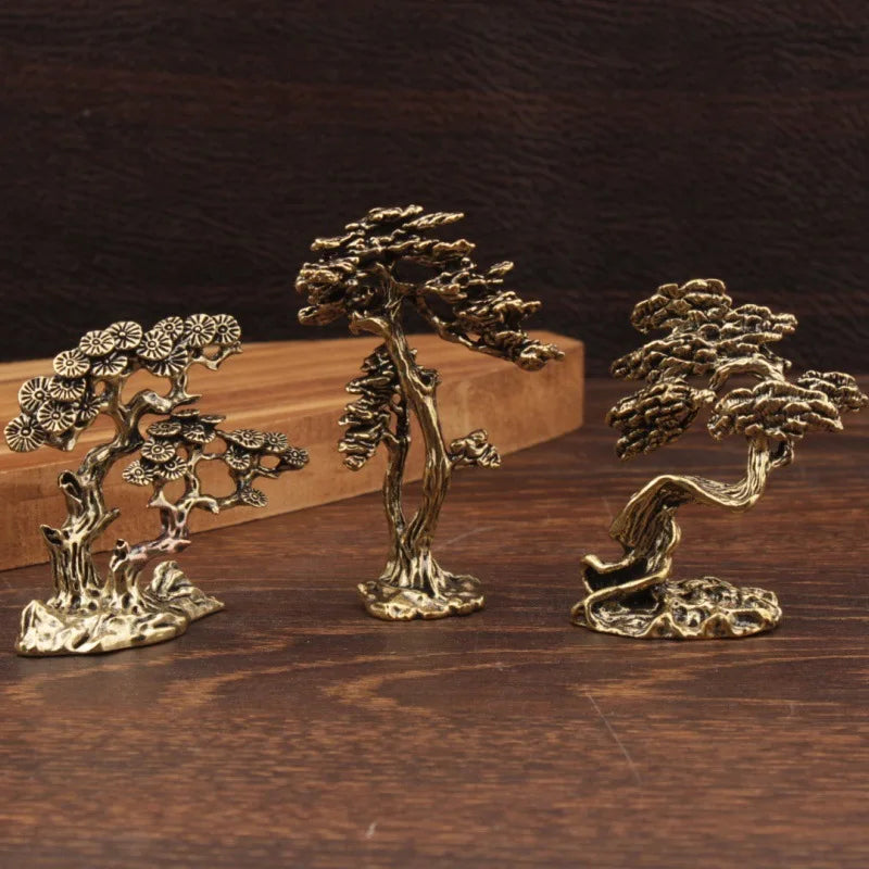 décoration intérieure sculpture arbre moderne feuilles stylisées cuivre doré artisanal base sculptée