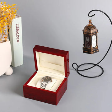 boîtes montres bois rouge foncé classique poignées dorées rangement voyage 12 fentes organizer bijoux