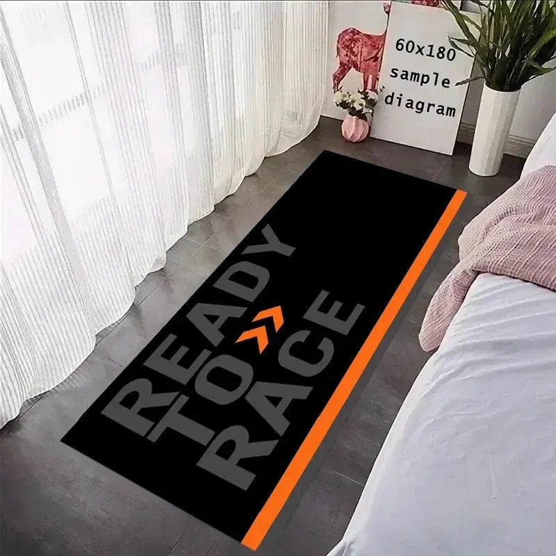 tapis moderne antidérapant noir orange rouge ready to race blanc sportifs polyester résistant corrosion