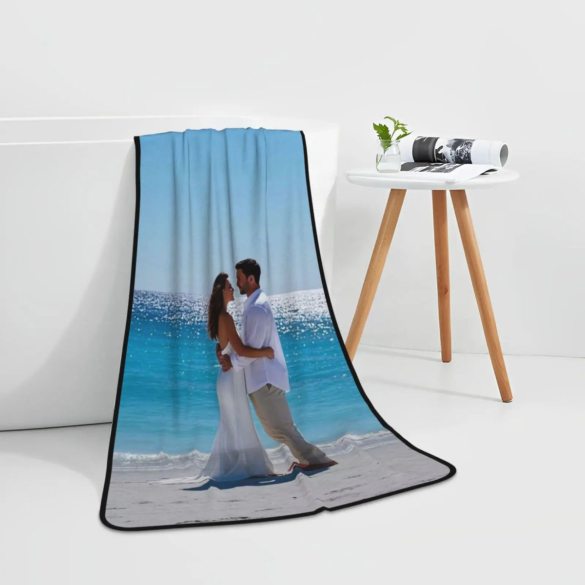 serviette bain personnalisable rapide douce polyester blanc noir bleu moderne noël
