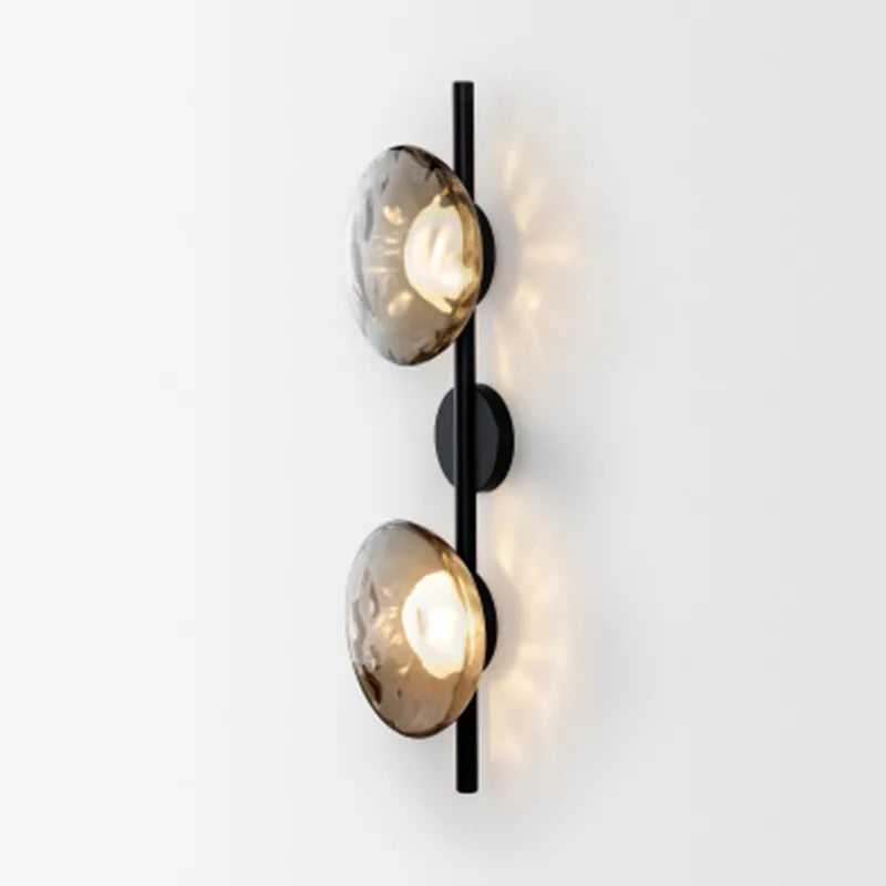 lumière murale moderne verre texturé noir doré contemporaine deux ampoules LED
