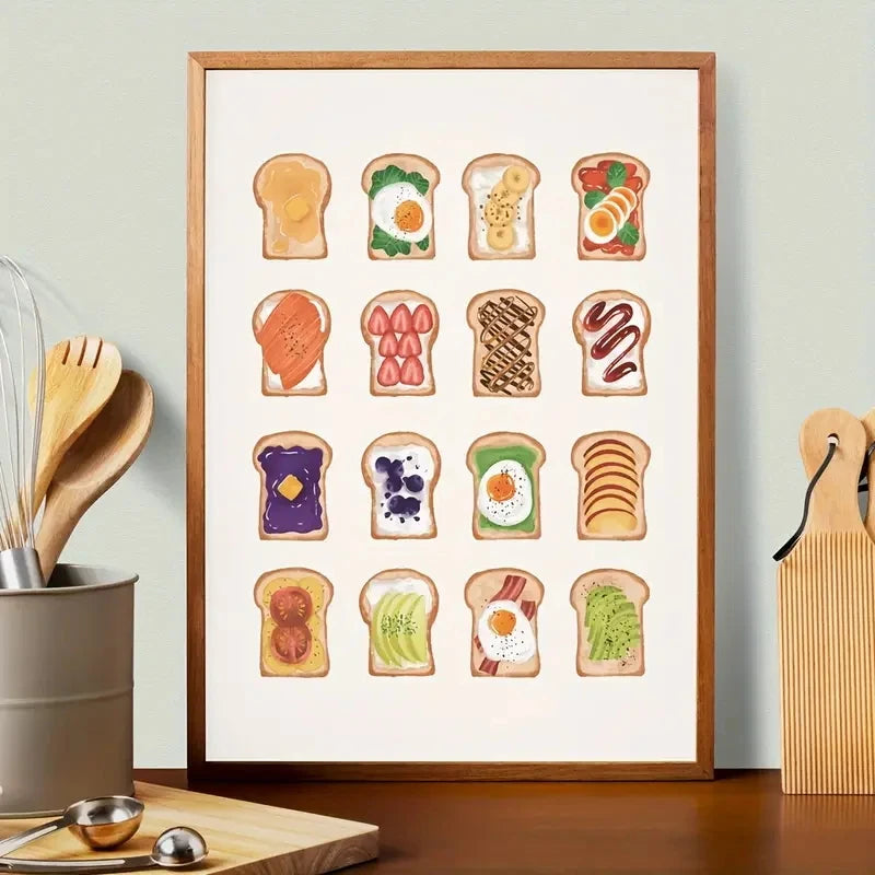 affiche moderne toast illustration minimaliste toile blanche chambre salon decoration