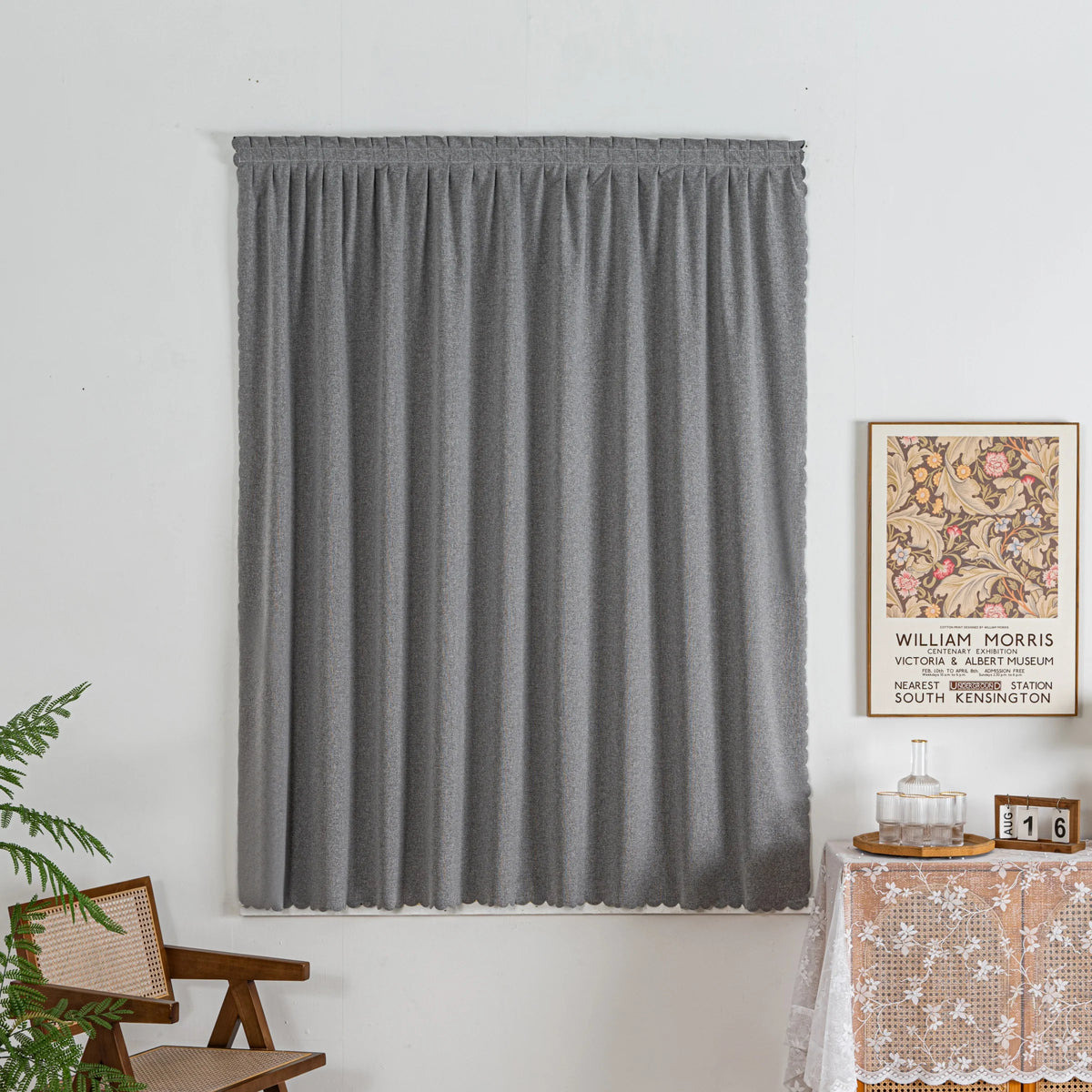 rideau gris moderne uni polyester opaque fixations salon chambre coucher isolation uv