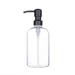 bouteilles shampooing après shampoing gel douche rechargeables transparentes marron noir blanches modernes pompes pression