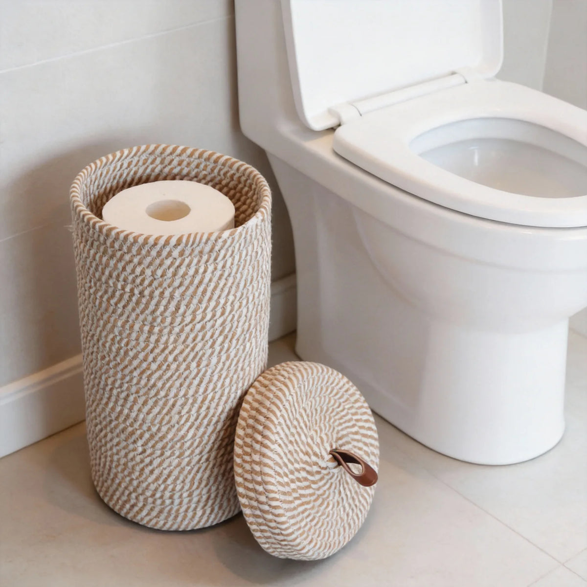 support rouleaux papier toilette rayures beige blanc moderne sans couvercle