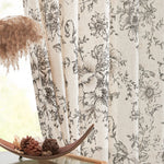 rideau fleur lin beige clair noir rustique romantique fenetre chambre coucher